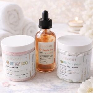 Aminnah Self-Care Bundle – Sugar Scrub, Body Oil & Whipped Body Butter 🧴✨
